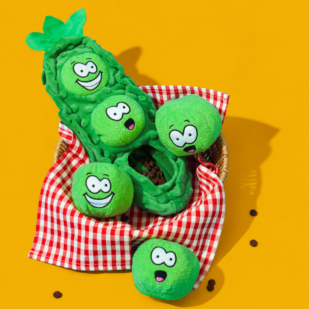 Pea Pod Squeaky Treat-Hiding Plush Toy